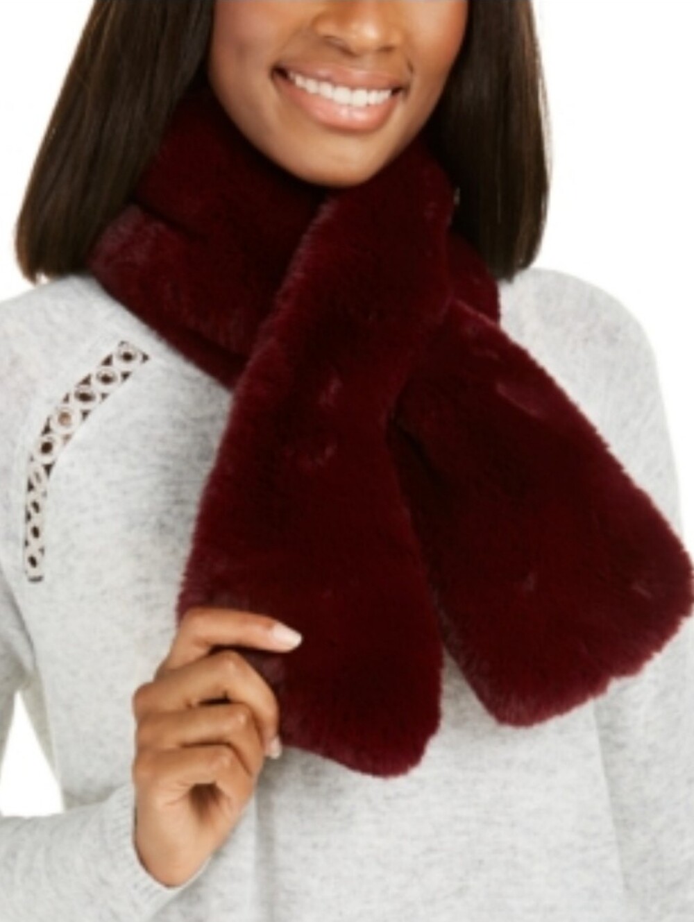 INC Lux Faux-Fur Scarf - Deep Burgundy NWT Gifts Fall Winter